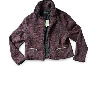 Laundry Shelli‎ Segal Women's Tweed Blazer Size Large Black Wine Fringe NWT